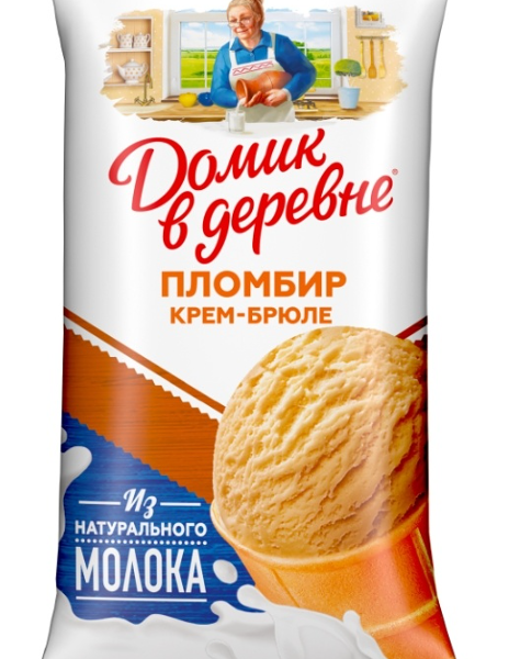 Мороженое Домик в деревне пломбир крем-брюле в вафельном стаканчике 12% 80г