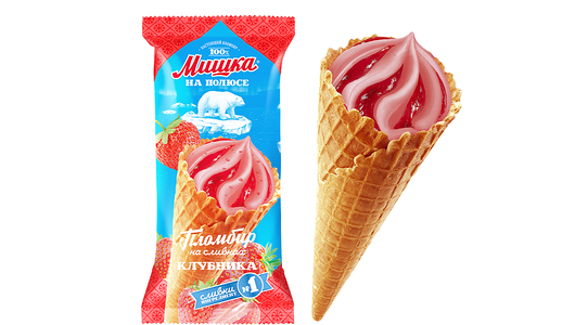 Мороженое Мишка на полюсе, рожок, пломбир с клубникой 110 г