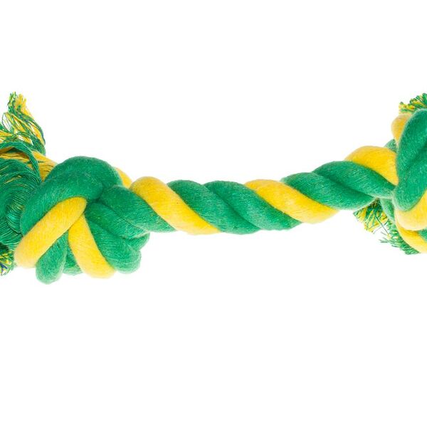 Игрушка для собак Веревка с 2 узлами, зелено-желтая 25 см