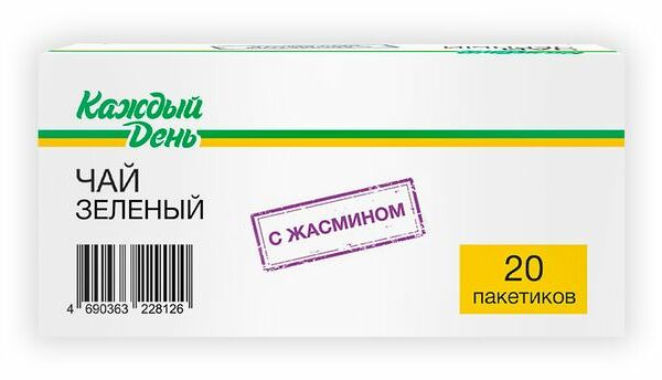 Чай зеленый Каждый день с жасмином, 20х1,5 г