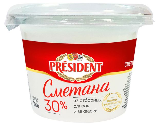 

Сметана из отборных сливок и закваски President 30% 180 г