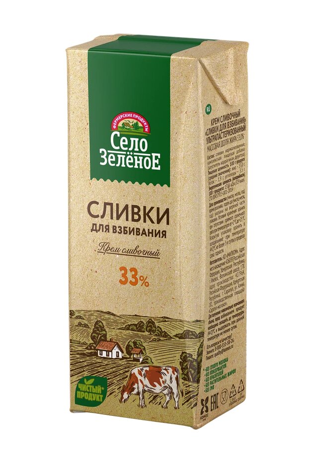 

Сливки Село Зелёное для взбивания 33% 200 г