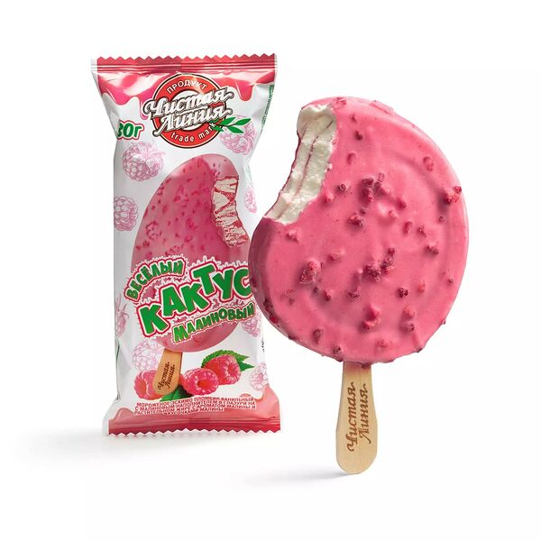 Мороженое Чистая линия пломбир с малиной в глазури «Малиновый кактус», 80г