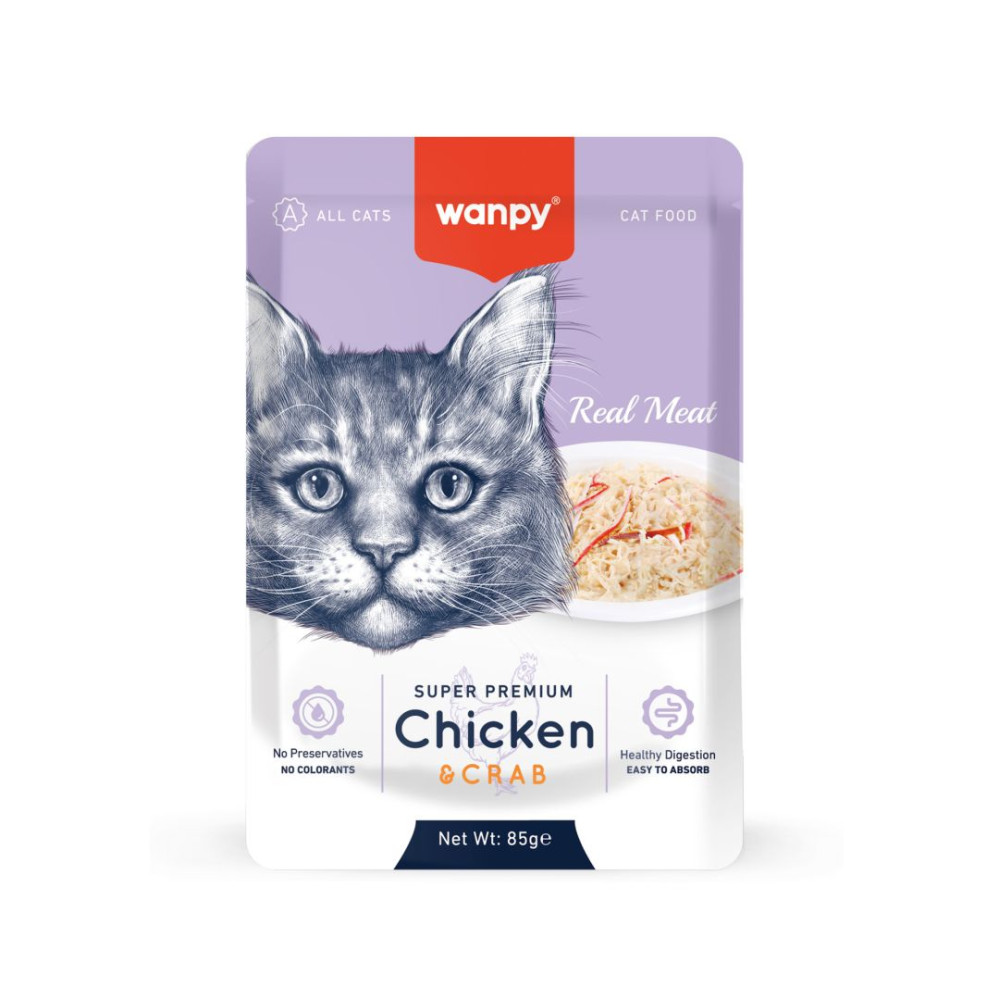 

Влажный корм для кошек Wanpy Cat из курицы и краба 85 г