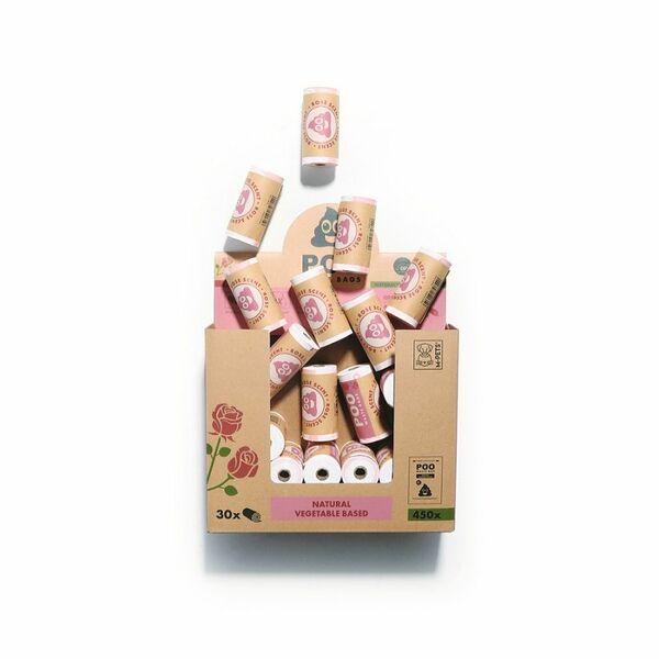 Пакеты гигиенические для выгула собак MPets ЭКО, запах РОЗА, цвет белый 1 рулон, 15 пакетов 