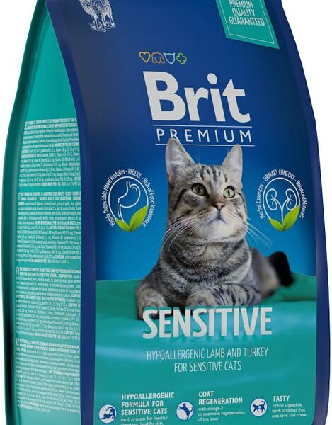 Сухой корм для кошек Brit Premium Sensitive с курицей и бараниной 0.8кг