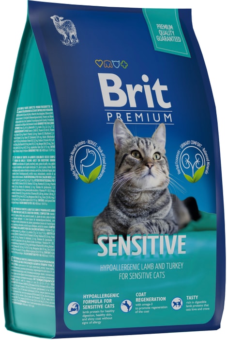 

Сухой корм для кошек Brit Premium Cat Sensitive с чувствительным пищеварением, ягненок-индейка 800 г