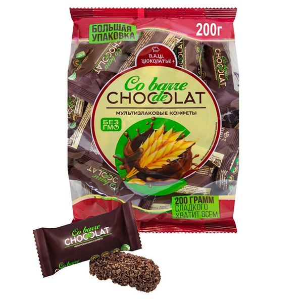 Конфеты Co barre de Chocolate мультизлаковые с темной глазурью 200 г