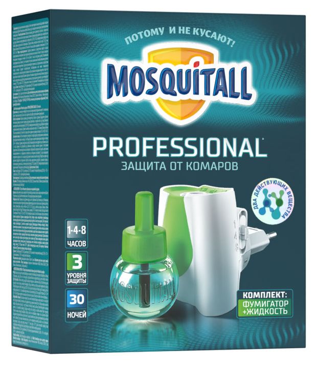 

Комплект электрофумигатор с жидкостью от комаров Mosquitall Профессиональная защита Turbo 30 ночей 30 мл