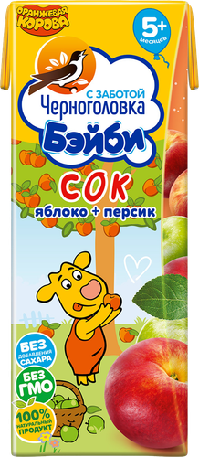 

Сок Черноголовка Бэйби Оранжевая корова Яблоко персик с мякотью с 5 месяцев 0.2 л