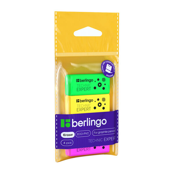 Ластик Berlingo Technic Expert прямоугольный 40х18х11мм 4 шт