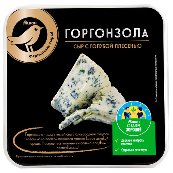 Сыр мягкий АШАН Золотая птица Горгонзола с голубой плесенью 50%