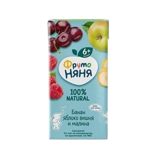 Сок ФрутоНяня банан, яблоко, вишня и малина, 200 мл