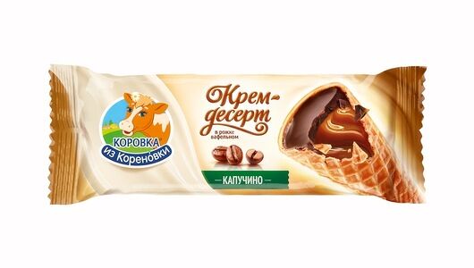 Крем-десерт Коровка из Кореновки Рожок вафельный с кофейной начинкой Капучино 25% 40г