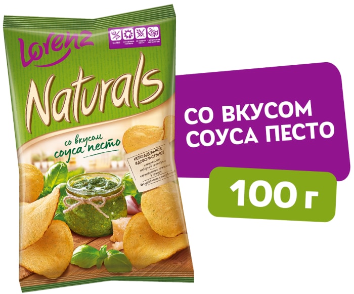 

Чипсы картофельные Lorenz Naturals cо вкусом соуса песто 100 г