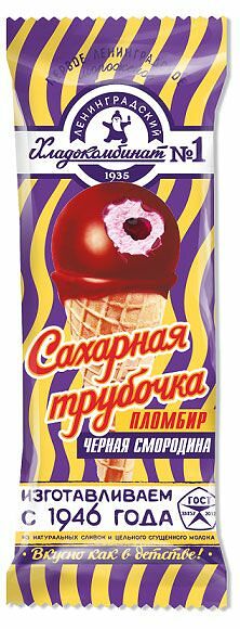 Мороженое Ленинградский Хладокомбинат №1 рожок пломбир с черной смородиной в шоколадной глазури