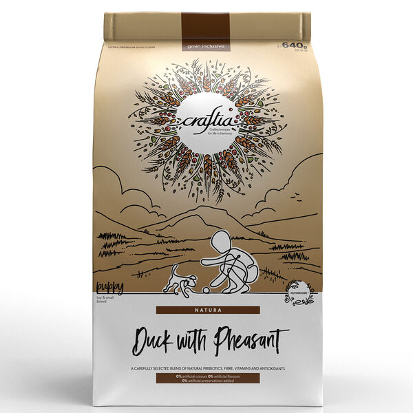 Корм сухой для щенков CRAFTIA NATURA Grain Inclusive Утка и Фазан для мелких пород, 640 г