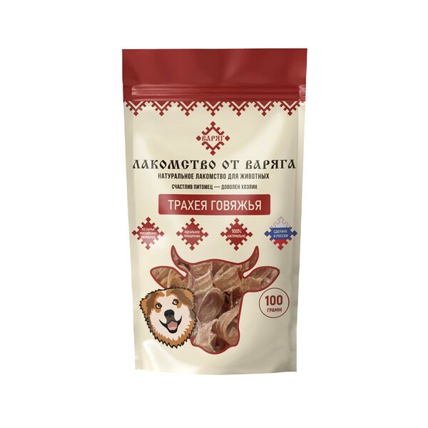 Лакомство для собак ВАРЯГ Трахея говяжья, 100 г