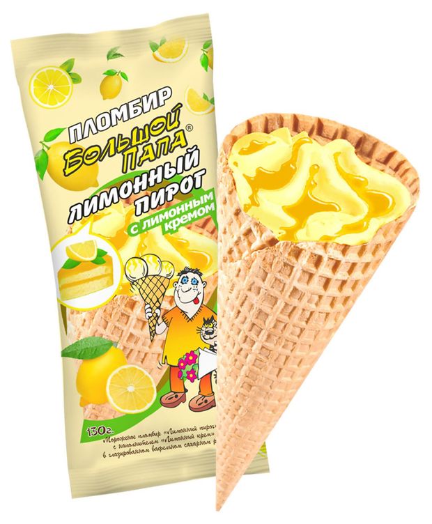 

Мороженое пломбир Большой папа Лимонный пирог рожок 130 г