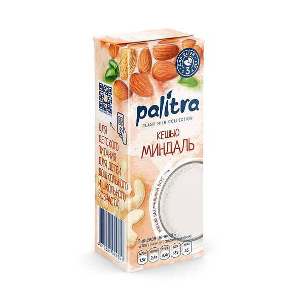 Напиток на раст основе Кешью-Миндаль для дет пит для дош и школьн возр стер Palitra 0,2л