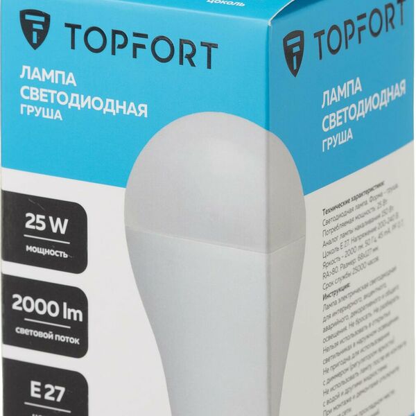 Лампочка светодиодная E27 TOPFORT, 25 Вт, 4000K, груша