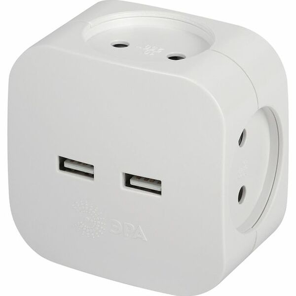 Разветвитель Эра SP-4-USB-W без заземления 10А цвет: белый, 10 ампер
