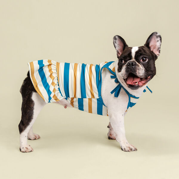 Майка-платье песочно-синее в полоску L