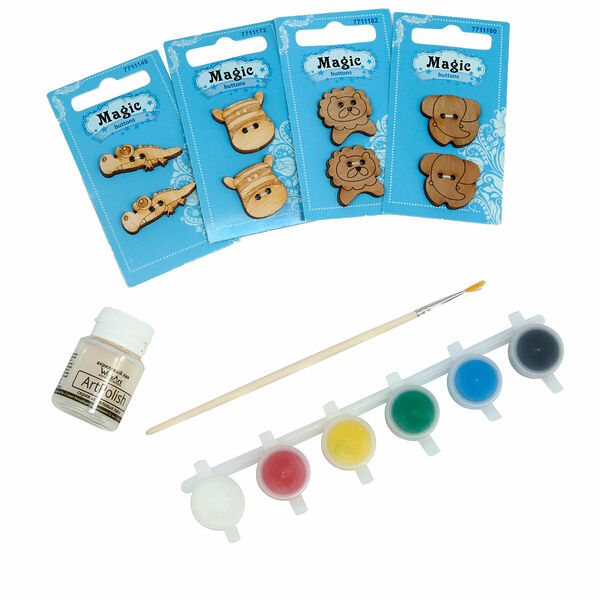 Набор пуговиц для раскрашивания 'Африканские животные 2' (2-3см), с красками, Astra&Craft