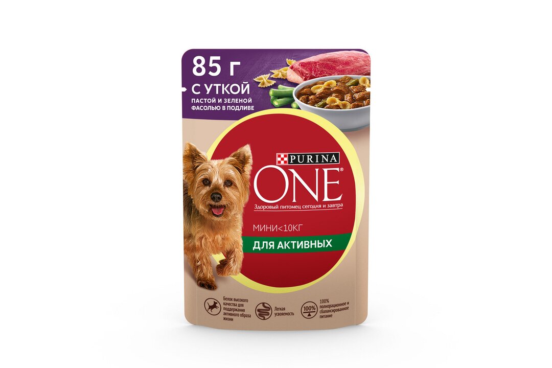 

Влажный корм Purina One Mini для собак мелких пород с уткой, пастой и зеленой фасолью в подливе 85 г