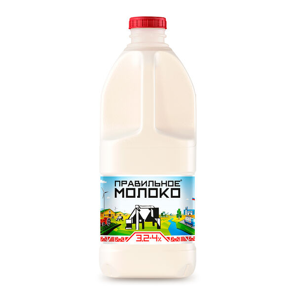 Молоко пастеризованное Правильное Молоко 3,2-4% 2 л