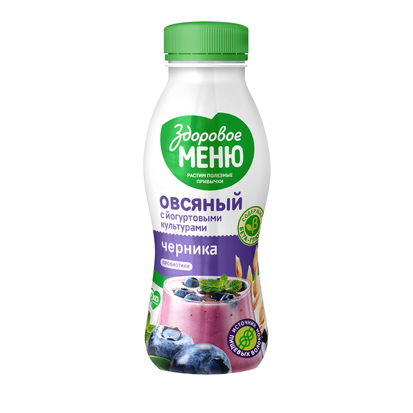 Продукт овсяный питьевой Здоровое меню, черника