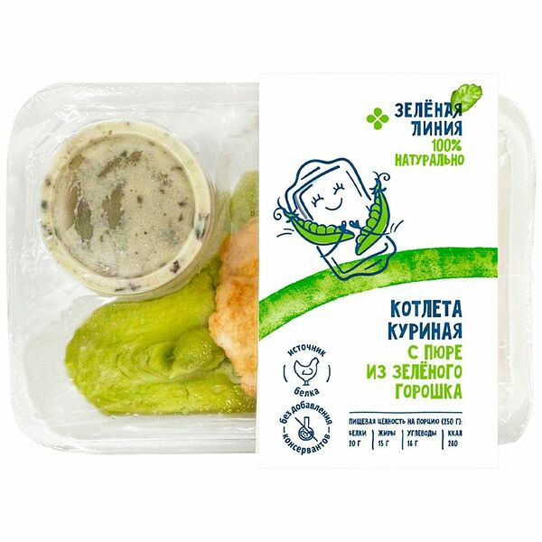 Котлета куриная рубленная с пюре из зеленого горошка Зелёная Линия, 250г