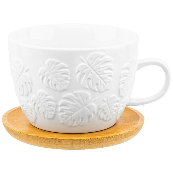 Пара чайная Тропики на деревянной подставке, 500 мл, фарфор/бамбук