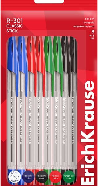 Набор ручек ErichKrause R-301 Stick Classic шариковые цветные 1.0 8шт