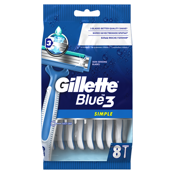 Станок Gillette одноразовый мужской Blue 3 simple 3 лезвия, 8 шт