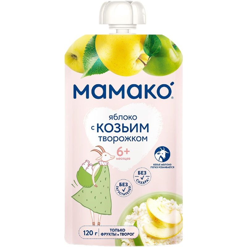 

Пюре Мамако козий творожок с яблоком с 6 месяцев 120 г