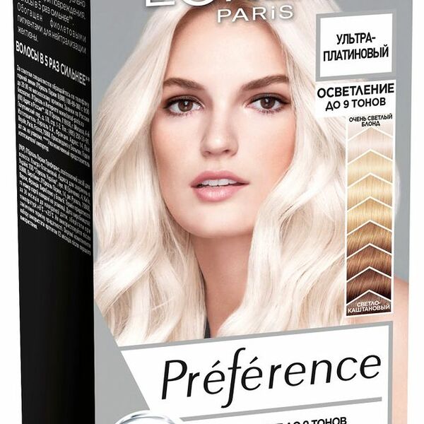 Осветлитель для волос L’Oréal Paris Préférence осветление до 9 тонов ультра-платиновый блонд, 154 мл