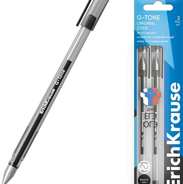 Набор ручек ErichKrause G-Tone Stick Original гелевых черные для ЕГЭ и ОГЭ 0.5 2шт