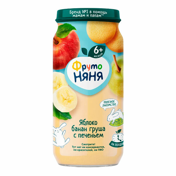 Пюре фруктовое ФрутоНяня Яблоко-банан-груша с печеньем с 6 месяцев 250г