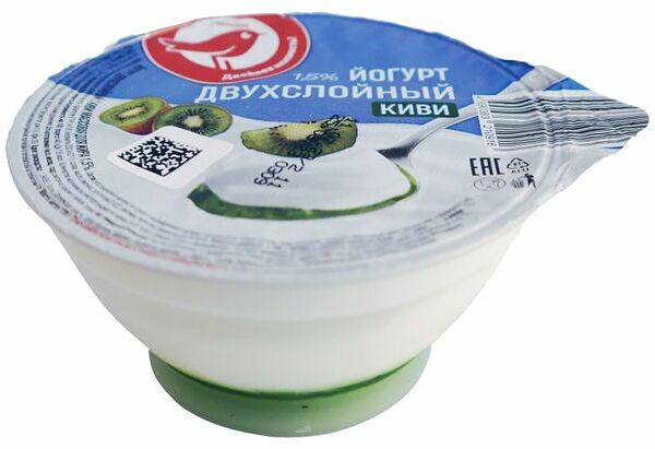Йогурт Ашан Красная птица двухслойный с киви 1,5% БЗМЖ