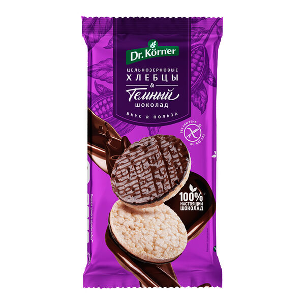 Хлебцы глазированные рисовые Dr. Korner темный шоколад, 67 г
