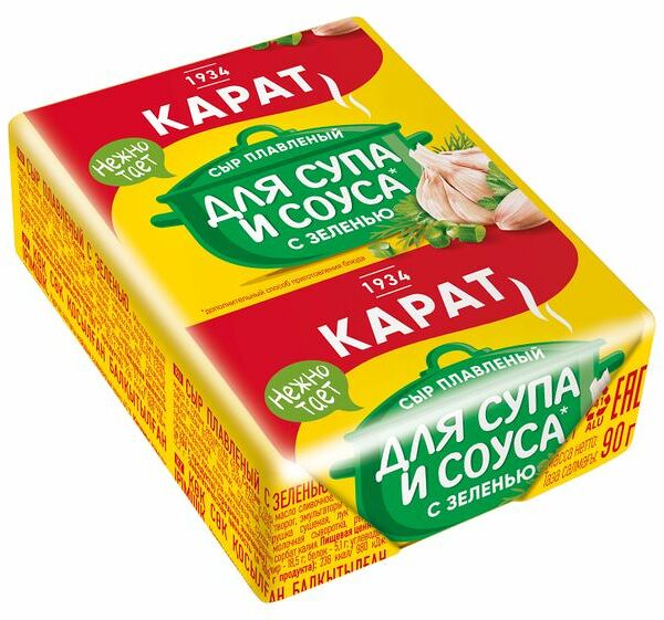 Сыр плавленый Карат с зеленью для супа и соуса 45% БЗМЖ 90г