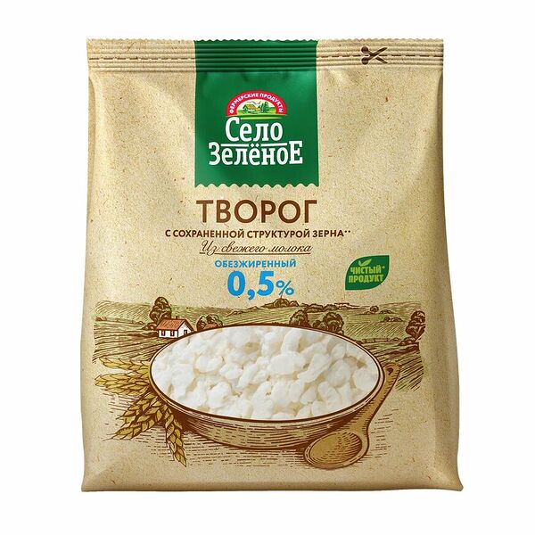 Творог Село Зелёное с сохранённой структурой зерна обезжиренный 0,5%