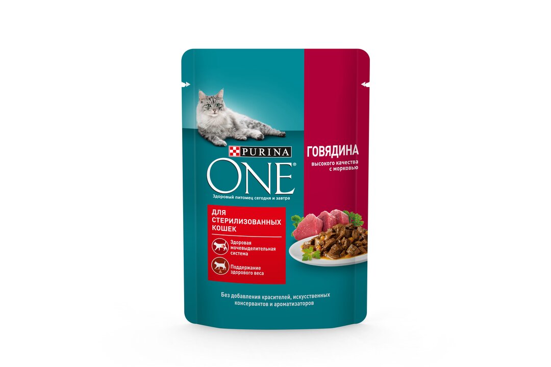 

Влажный корм Purina One для стерилизованных кошек с говядиной и морковью 75 г