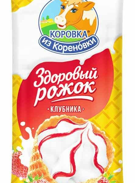 Мороженое пломбир Коровка из Кореновки с клубничным джемом в вафельном рожке, 120г