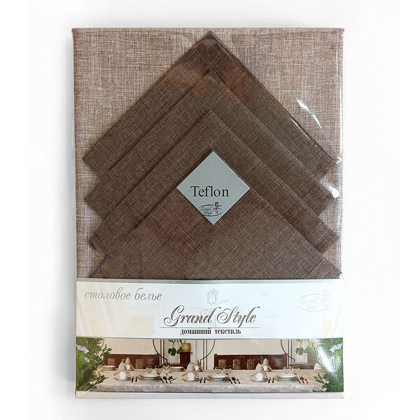 Комплект столового белья: скатерть, 5 предметов, бежевый/коричневый, п/э, тефлон