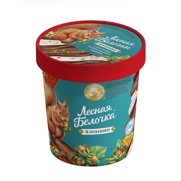 Мороженое Золотая коллекция Лесная Белочка пломбир с арахисом в шоколаде 280г