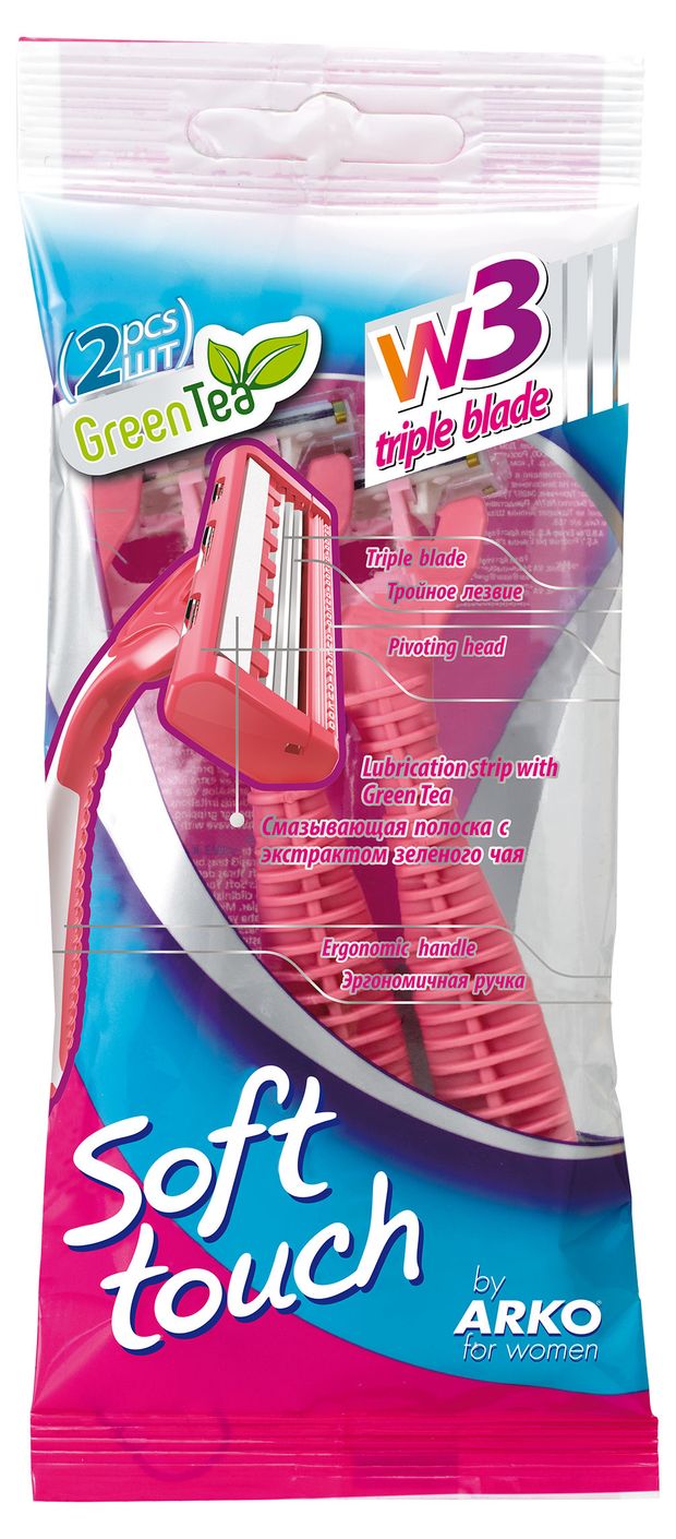 

Бритвенный станок Arko Soft touch одноразовый 3 лезвия женский 2 шт