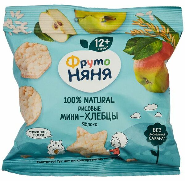 Фрутоняня Мини-хлебцы рис-яблоко, с 12 месяцев 30 г
