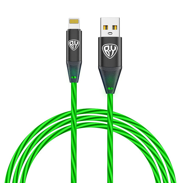 Кабель для зарядки светящийся BY, 1м, 2.4а, быстрая зарядка, подсв. зеленая, герои, баба яга